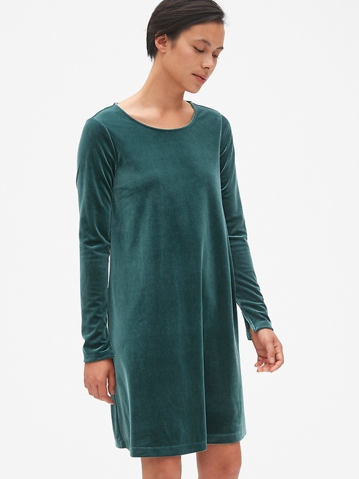 View large product image 1 of 1. Long Sleeve Velvet Swing Dress