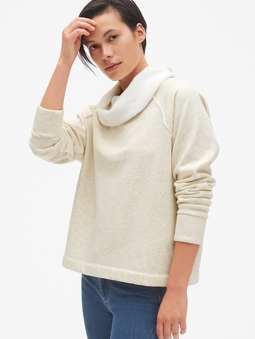 Image number 1 showing, Faux-Fur Lined Funnel-Neck Pullover Sweatshirt
