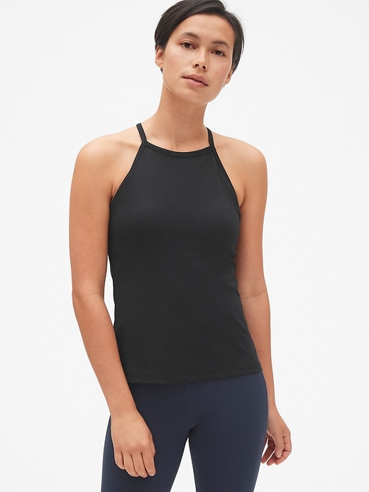 Image number 1 showing, GapFit High Neck Strappy Shelf Tank Top