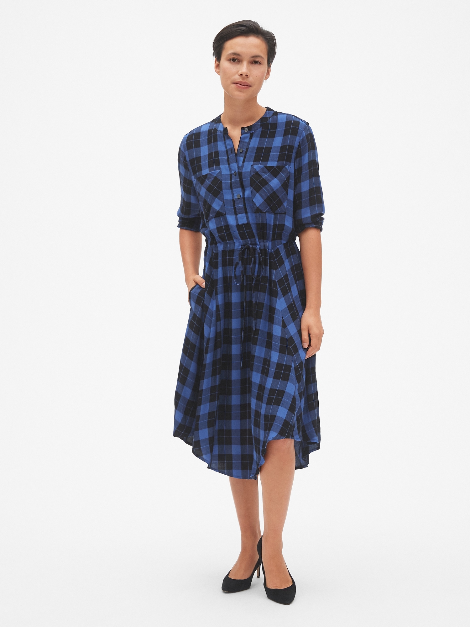 Plaid midi shirt dress hot sale