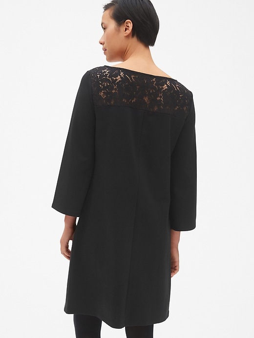 Image number 2 showing, Lace-Yoke Shift Dress in Ponte