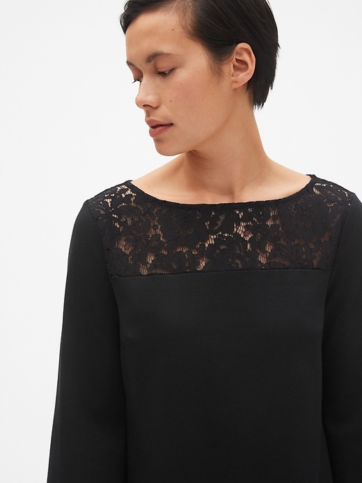Image number 5 showing, Lace-Yoke Shift Dress in Ponte