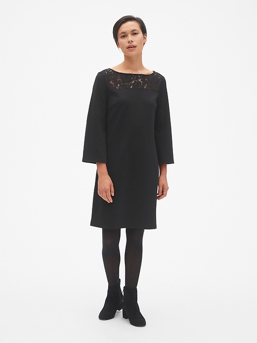 Image number 3 showing, Lace-Yoke Shift Dress in Ponte