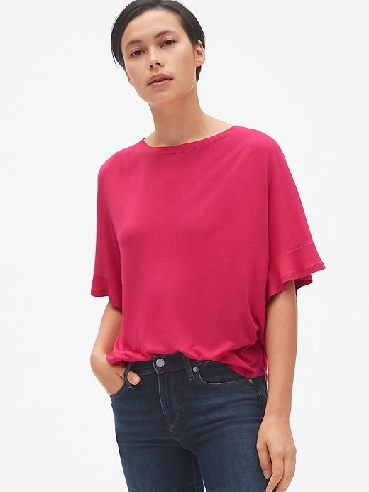 View large product image 1 of 1. Drapey Flutter Sleeve T-Shirt