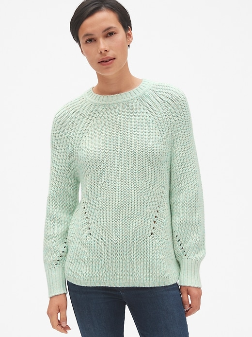 Image number 1 showing, Marled Pointelle Crewneck Pullover Sweater