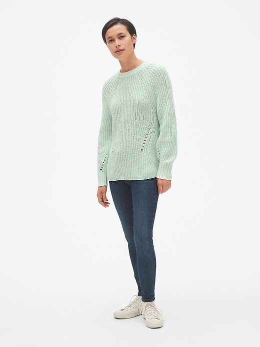 Image number 3 showing, Marled Pointelle Crewneck Pullover Sweater