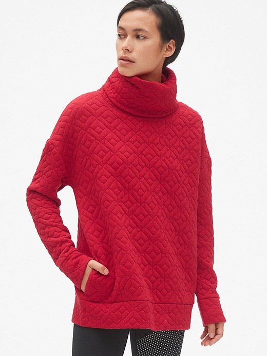 View large product image 1 of 6. GapFit Jacquard Knit Funnel-Neck Pullover Sweatshirt
