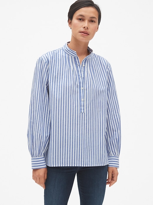 View large product image 1 of 1. Stripe Shirred Popover Shirt