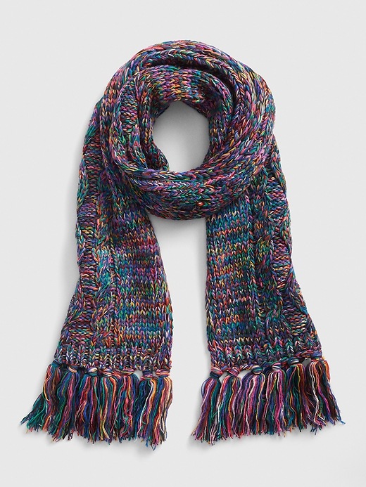 View large product image 1 of 2. Chunky Cable-Knit Fringe Scarf
