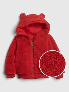 bear print sherpa hoodie
