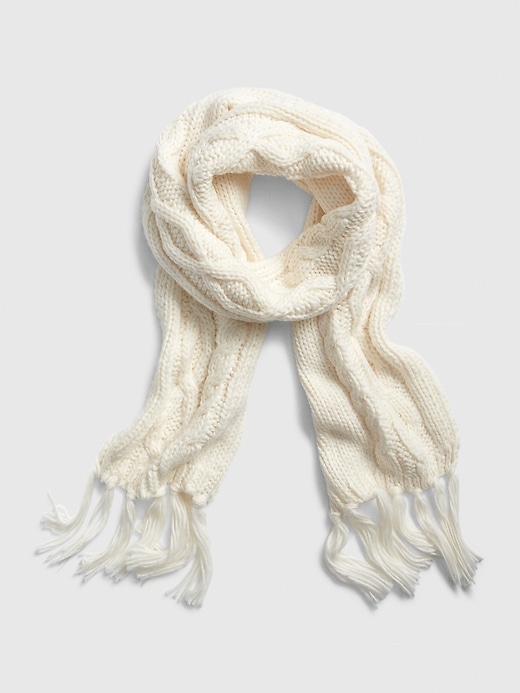 View large product image 1 of 1. Chunky Cable-Knit Fringe Scarf