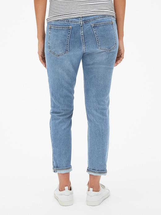 2 of 8 showing, with the color medium wash of product Maternity Soft Wear Full Panel Girlfriend Jeans