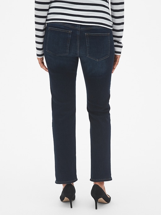 2 of 8 showing, with the color dark wash of product Maternity Full Panel Classic Straight Jeans