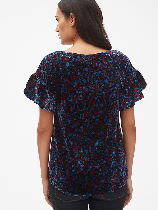 2 of 8 showing, with the color floral print of product Maternity Velvet Ruffle Sleeve Top