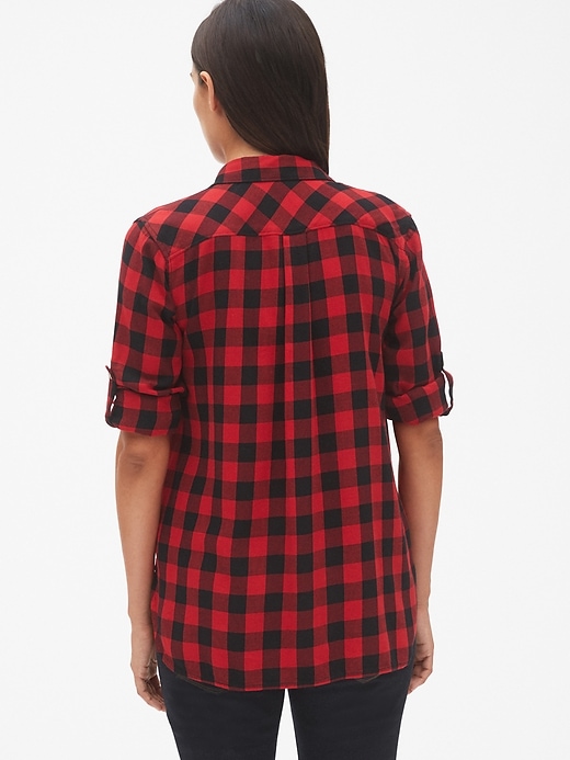 Image number 2 showing, Maternity Roll-Sleeve Flannel Popover Shirt