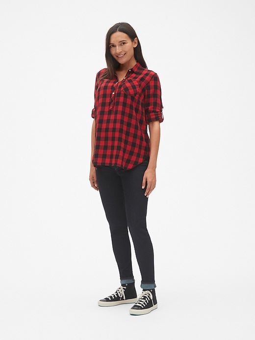 Image number 3 showing, Maternity Roll-Sleeve Flannel Popover Shirt