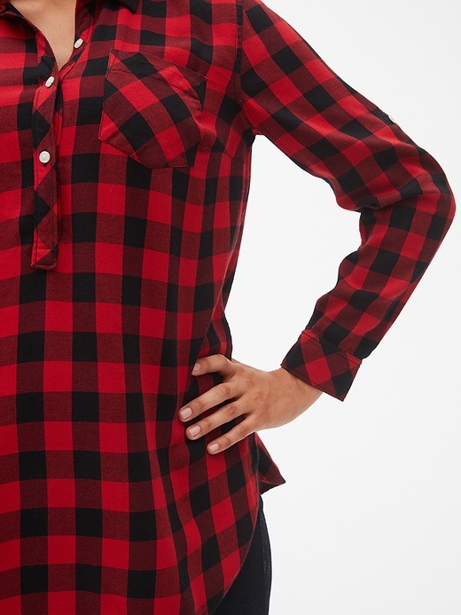 Image number 4 showing, Maternity Roll-Sleeve Flannel Popover Shirt