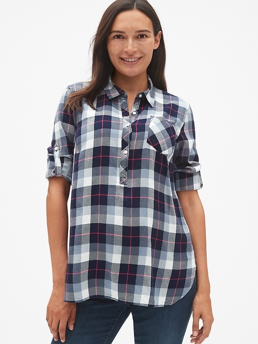 Image number 5 showing, Maternity Roll-Sleeve Flannel Popover Shirt