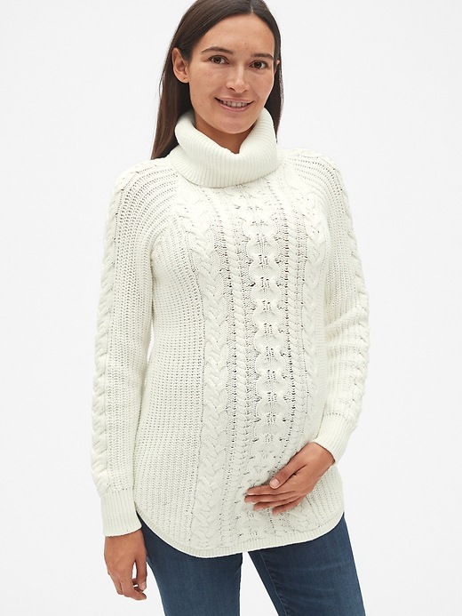Image number 7 showing, Maternity Cable-Knit Turtleneck Pullover Sweater
