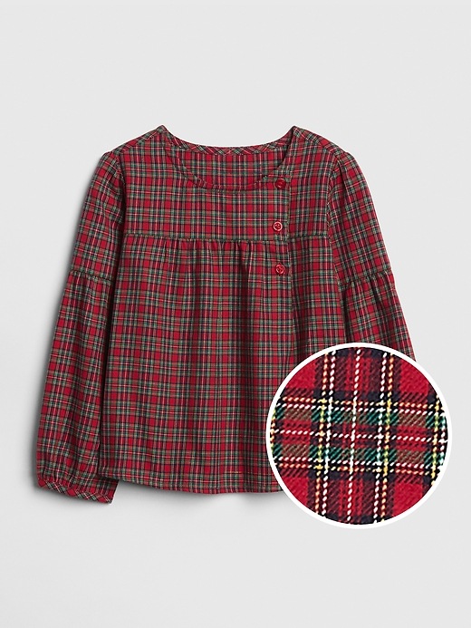 Image number 1 showing, Plaid Button Balloon-Sleeve Top