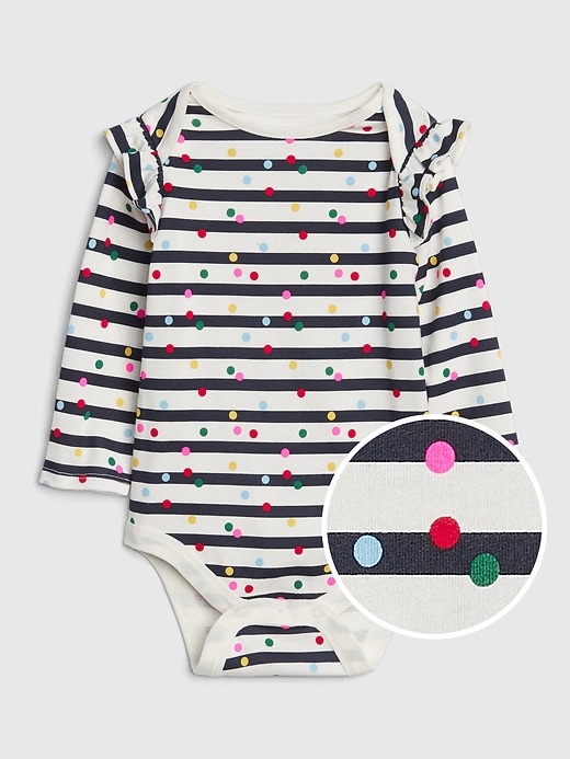 Image number 1 showing, Stripe Dot Ruffle Long Sleeve Bodysuit