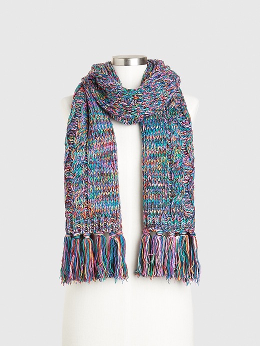 View large product image 2 of 2. Chunky Cable-Knit Fringe Scarf
