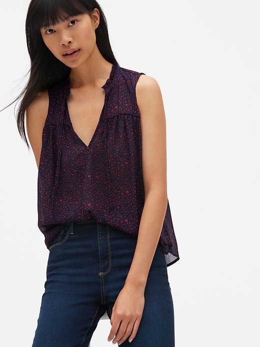 Image number 7 showing, Sleeveless Floral Print Tie-Neck Top