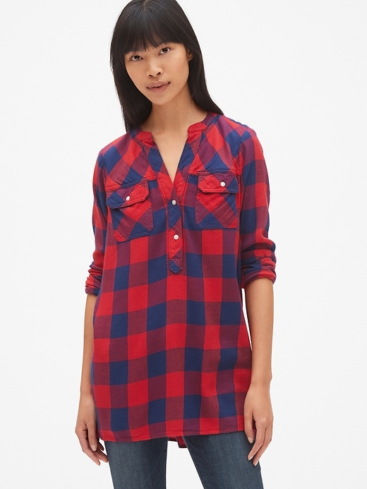 Image number 1 showing, Plaid Henley Tunic