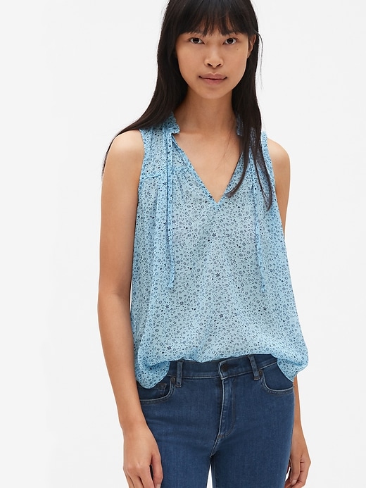 Image number 8 showing, Sleeveless Floral Print Tie-Neck Top