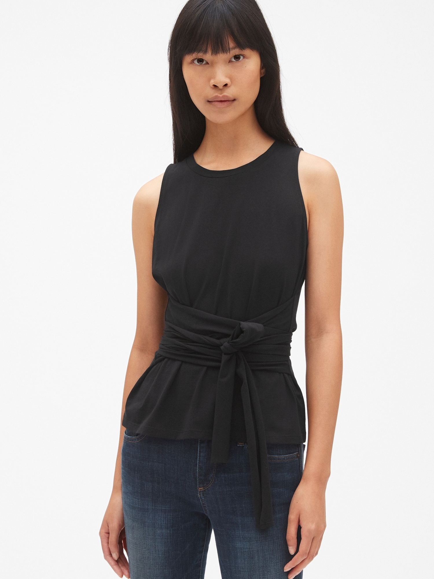Perfee Surplice Tie Waist Tank