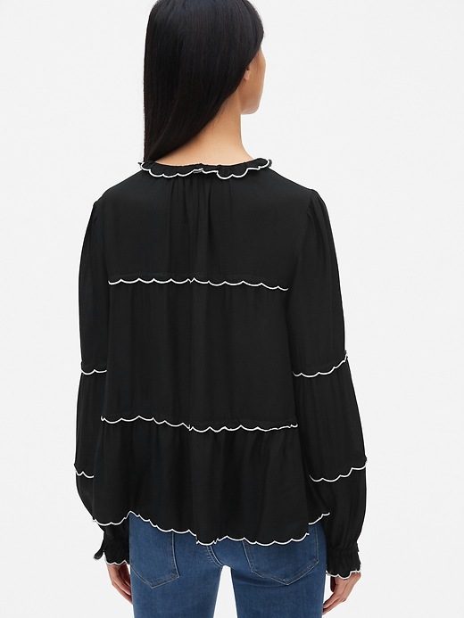 Image number 2 showing, Embroidered Long Sleeve Tiered Ruffle Blouse