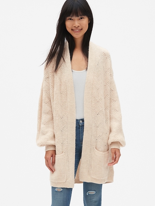 Image number 1 showing, Brushed Pointelle Open-Front Cardigan Sweater