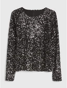 Long Sleeve Sequin Top Gap
