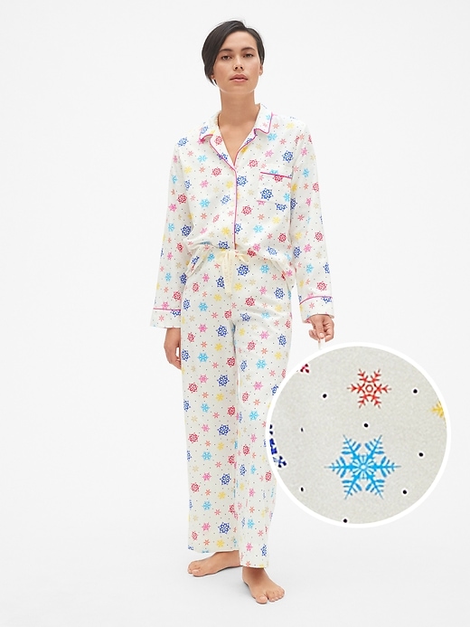 1 of 8 showing, with the color multi snowflake milk of product Cozy Flannel PJ Set with Eye Mask