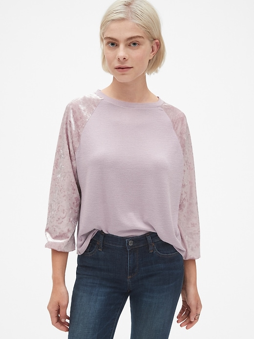 1 of 8 showing, with the color pale plum of product Softspun Velvet Raglan Sleeve Top