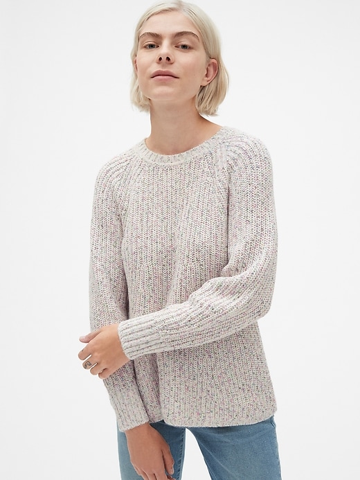 View large product image 1 of 1. Marled Pointelle Crewneck Pullover Sweater