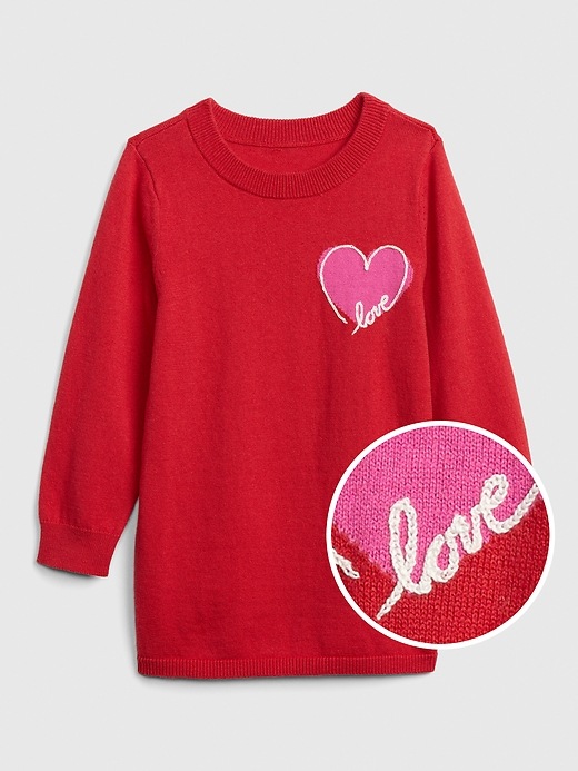 1 of 8 showing, with the color modern red of product Toddler Embroidered Heart Tunic Sweater