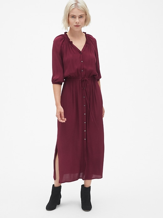 1 of 8 showing, with the color red delicious of product Perfect Tie-Waist Maxi Shirtdress