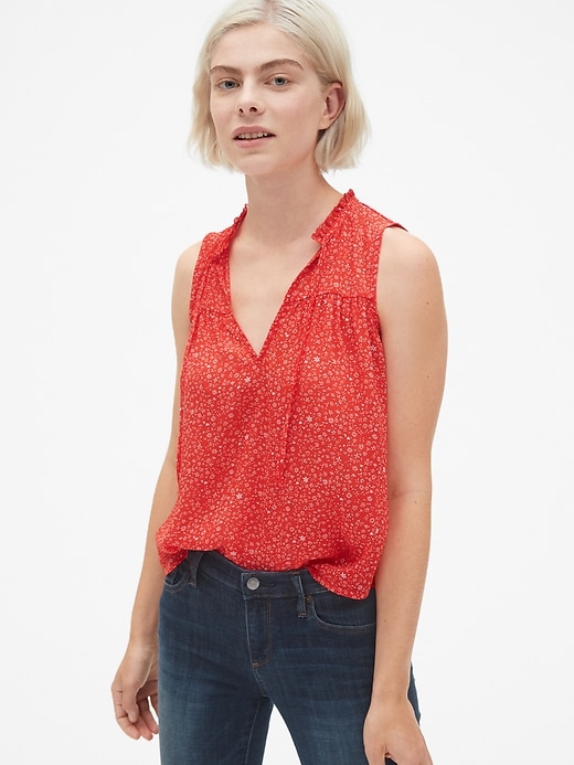 Image number 1 showing, Sleeveless Floral Print Tie-Neck Top