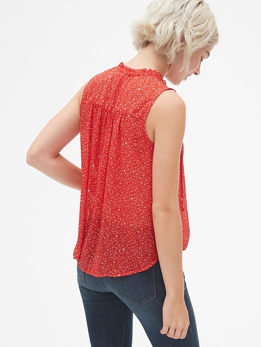Image number 2 showing, Sleeveless Floral Print Tie-Neck Top