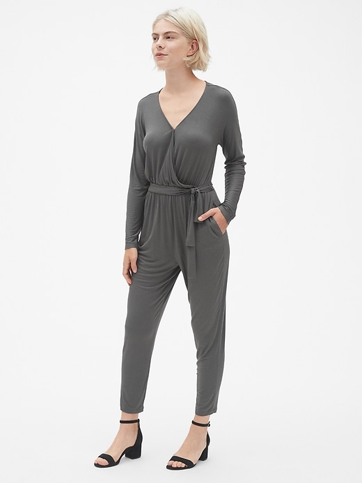 View large product image 1 of 1. Long Sleeve Wrap Jumpsuit