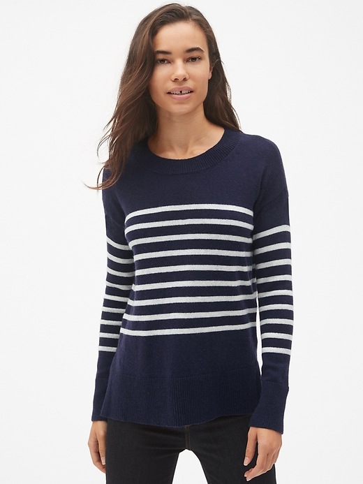 View large product image 1 of 1. Stripe Crewneck Pullover Sweater Tunic