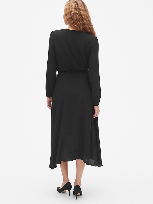 Image number 2 showing, Long Sleeve Flounce Wrap Midi Dress