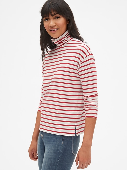 1 of 8 showing, with the color modern  red of product Featherweight Stripe Turtleneck Top