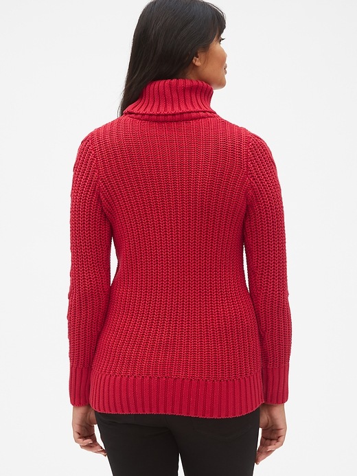 Image number 2 showing, Cable-Knit Turtleneck Tunic Sweater