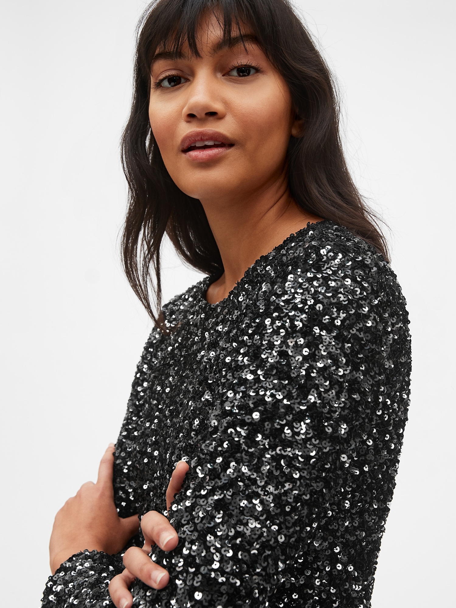 Long Sleeve Sequin Top Gap