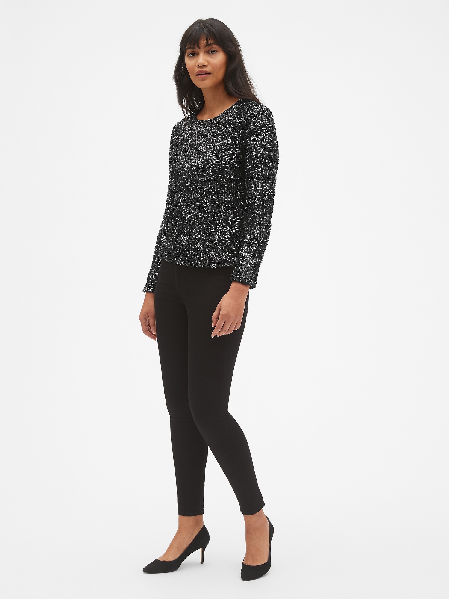 Long Sleeve Sequin Top Gap