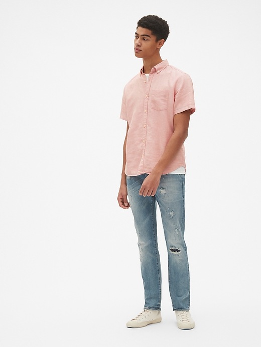 Image number 3 showing, Standard Fit Short Sleeve Shirt in Linen-Cotton