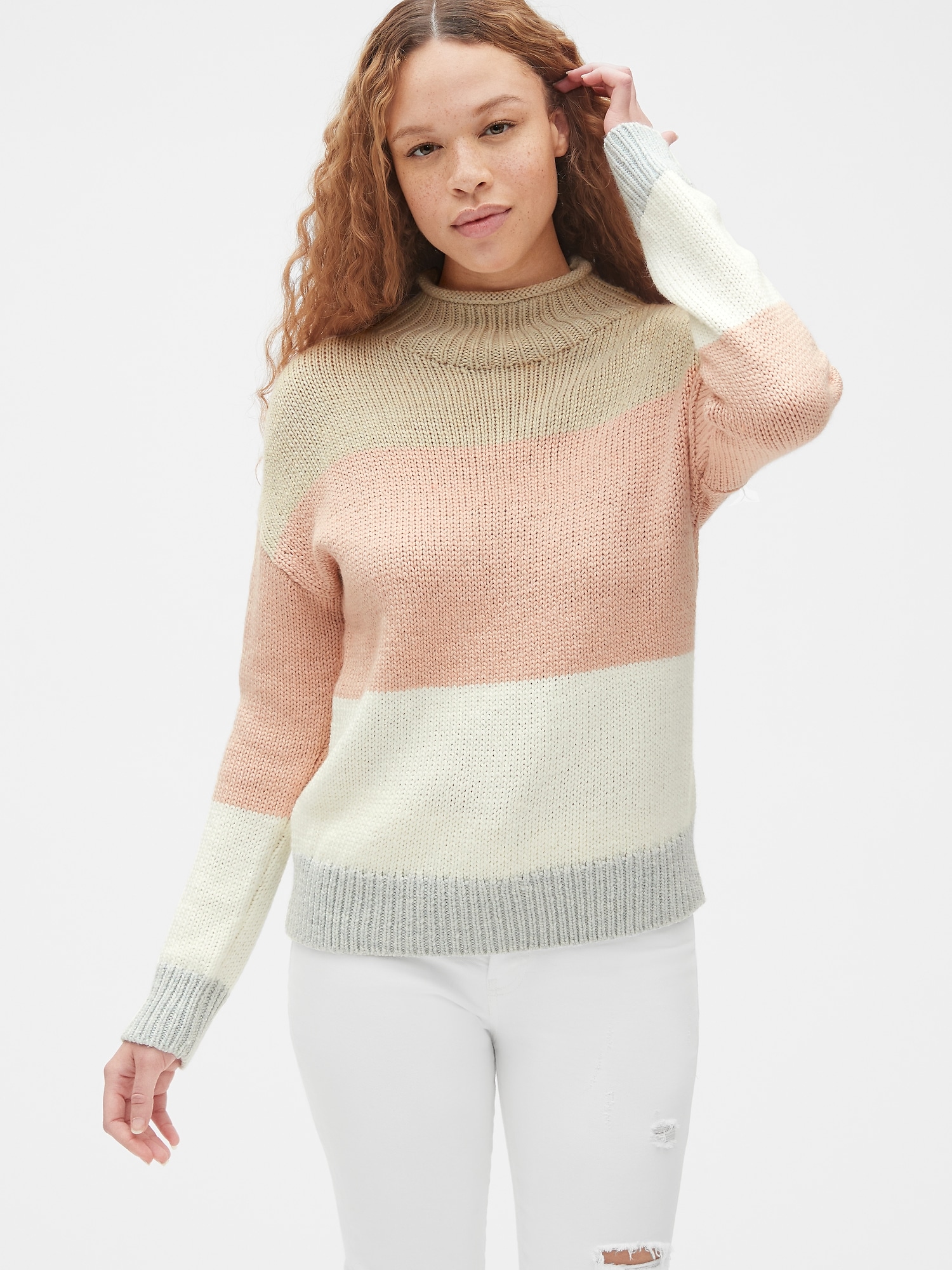 Stripe Mockneck Pullover Sweater in Wool-Blend | Gap