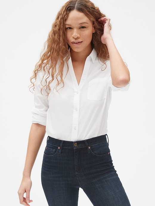Image number 1 showing, Fitted Boyfriend Shirt in Poplin